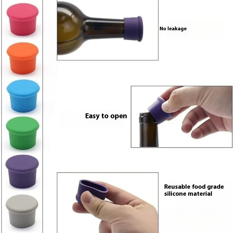 6 Color Sets Silicone Rubber Wine Bottle Stopper Airtight Seal Reusable Round Silicone Corks Bottle Covers Leak Proof Beer Corks