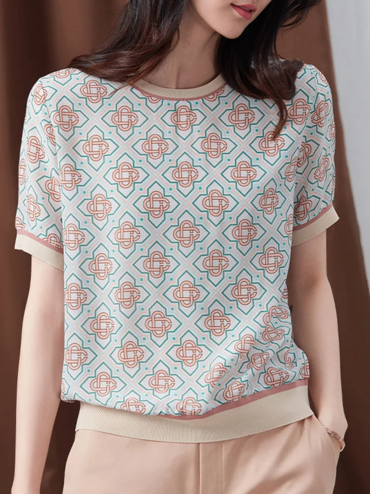 Women\'s Jacquard Knitted T Shirt Summer Ice Silk Short Sleeve O Neck Pullover Tops Korean Oversized Loose Tshirt Femme