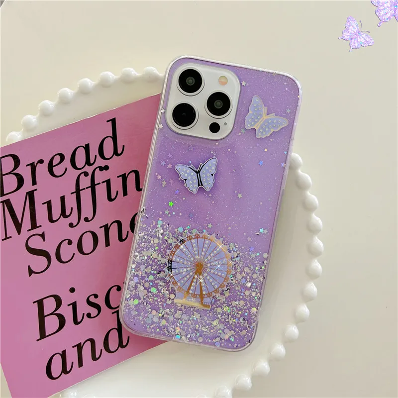 Glitter ruota panoramica Farfalla custodie per smartphone per OPPO A53 2020 A9 A5 A15 A16 A17 A8 A31 A92S A72 A74 A94 A54 4G_voghion.com