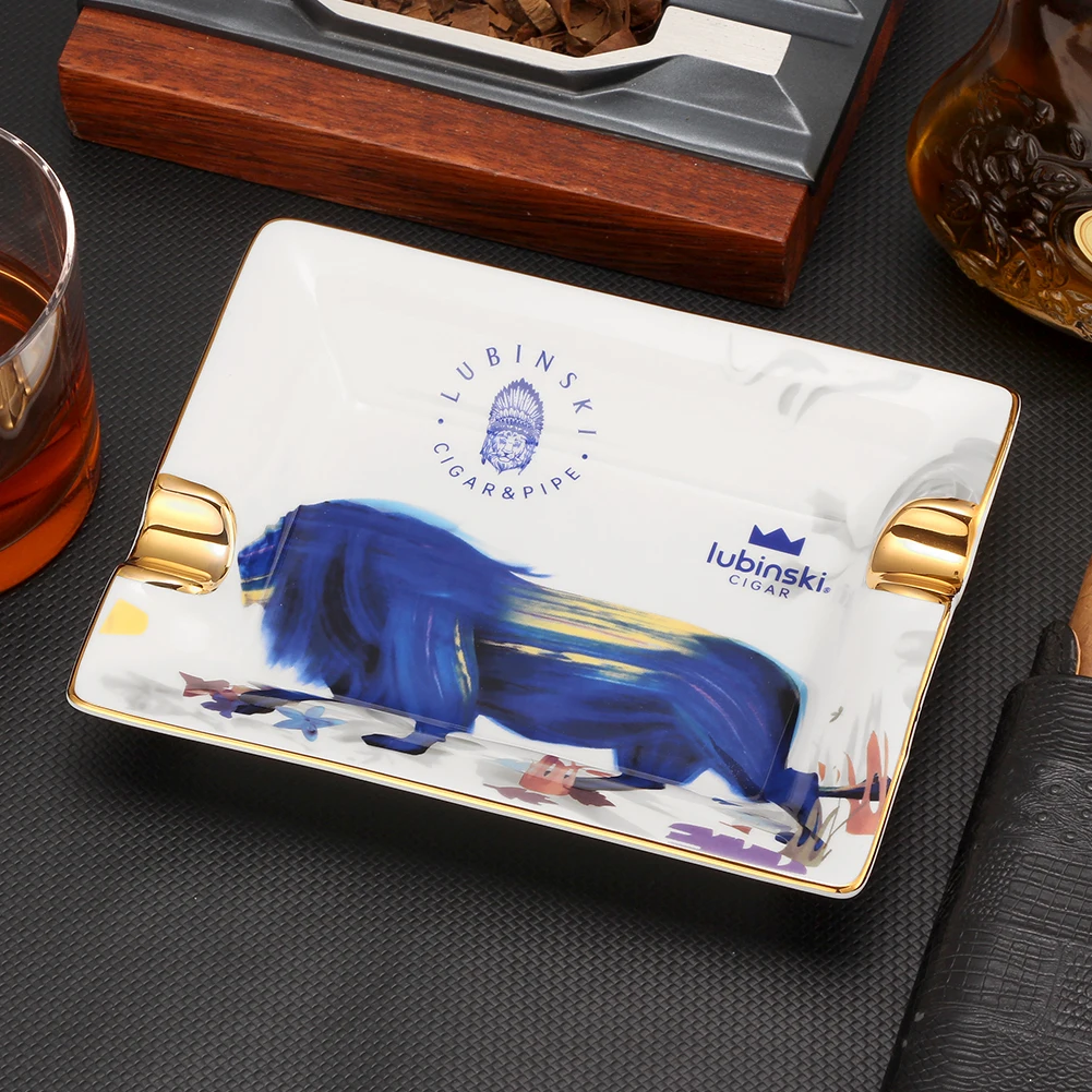 Lubinski Cigar Ashtray Home Living Room Ceramic Ashtray Creative Large Luxury Tobacco Ash Tray 2 Tubes Cigar Accessories Square ceramic ashtray