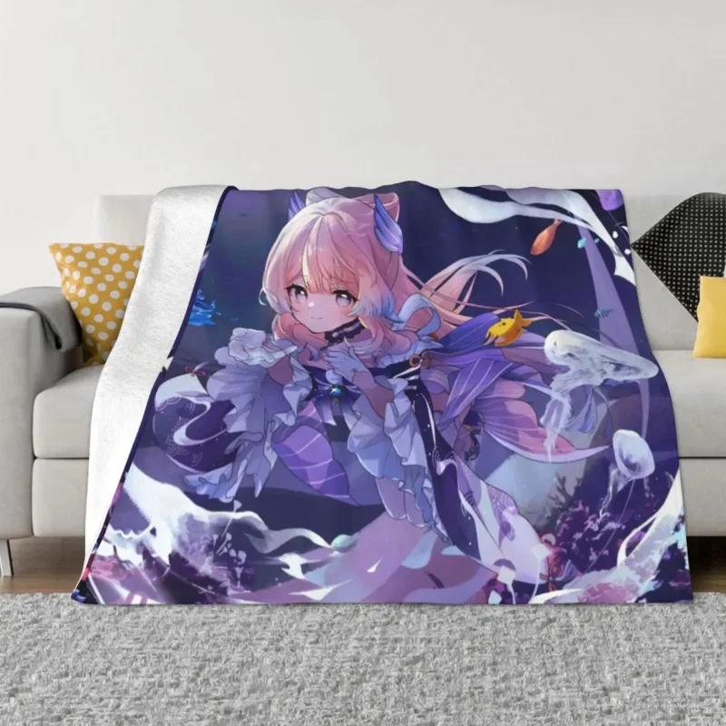 

Sangonomiya Kokomi Plush Blankets Genshin Impact Anime Awesome Throw Blanket for Home Plush Thin Quilt