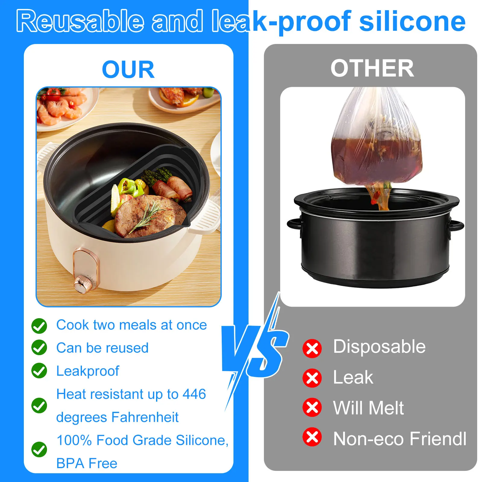 Durable Silicone Slow Cooker Liners for 6 QT Pot Reusable Silicone Crockpot  Divider Non-stick Easy To Clean Kitchen Tools - AliExpress