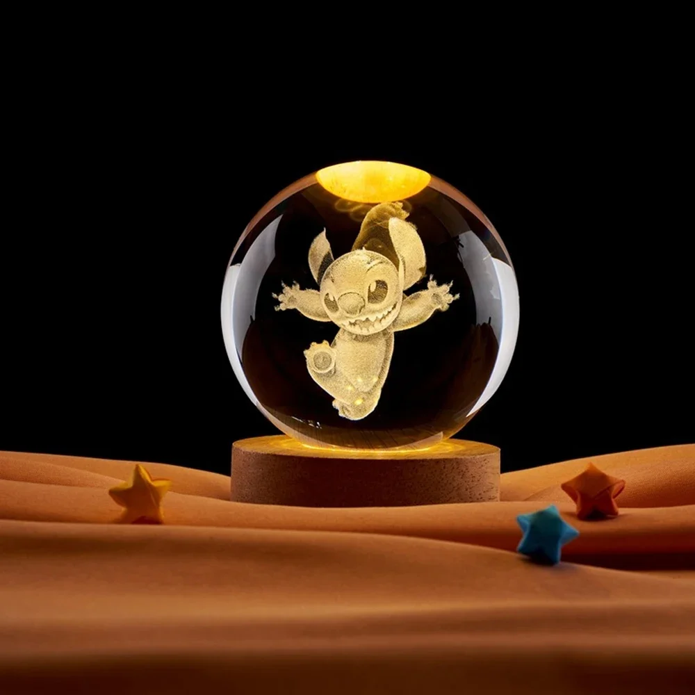 6cm Stitch Cartoon 3D Crystal ball Crystal Planet Night light Laser Carving Home Desktop Decoration