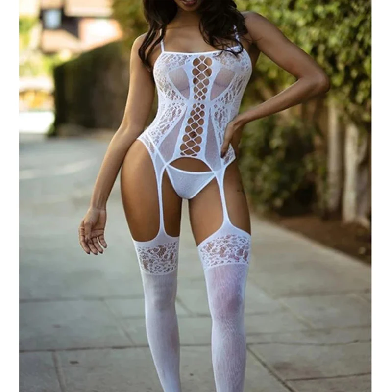 Sexy Fishnet Garter Bodystocking Hollow Out Full-Body Sleeveless Mesh Bodysuit Women's Sexy Lingerie & Underwear women underwear sexy lingerie