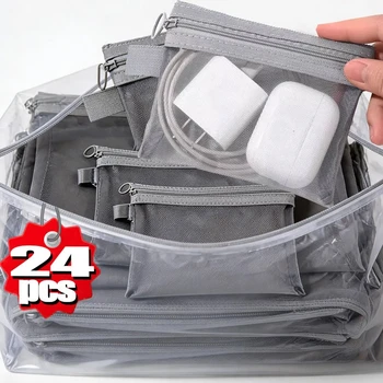24-1pcs Mesh Clear Cosmetic Bags Women Black Makeup Bag Portable Travel Toiletry Organizer Case Lipstick Storage Pouch Gift 1