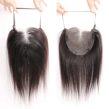 Topper per capelli in pizzo con fascia 5,9"x4,7" in capelli umani veri per fronti alti, con cinturino regolabile, senza colla.
