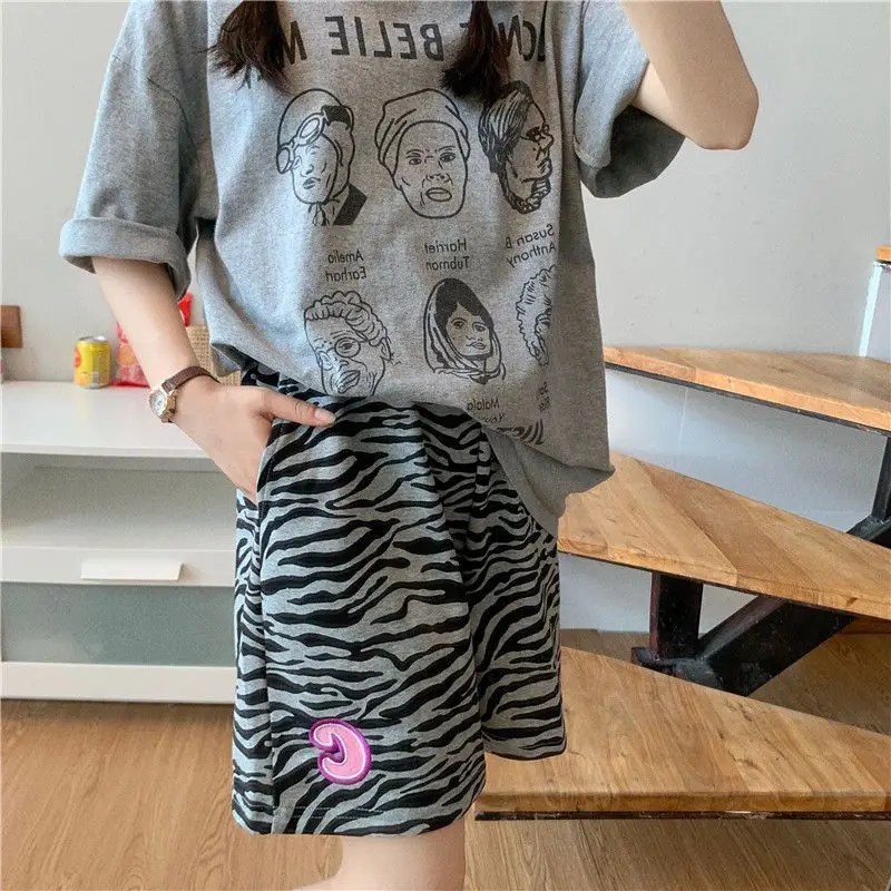 2024 New Zebra Patterned High Street Sports Pants for Summer Thin Wide Leg Straight Leg Shorts