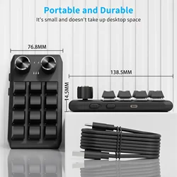 Enhanced Bluetooth USB Macro Mechanical Keyboard with 12 Customizable Keys and Dual Knobs (12 Keys Bluetooth)