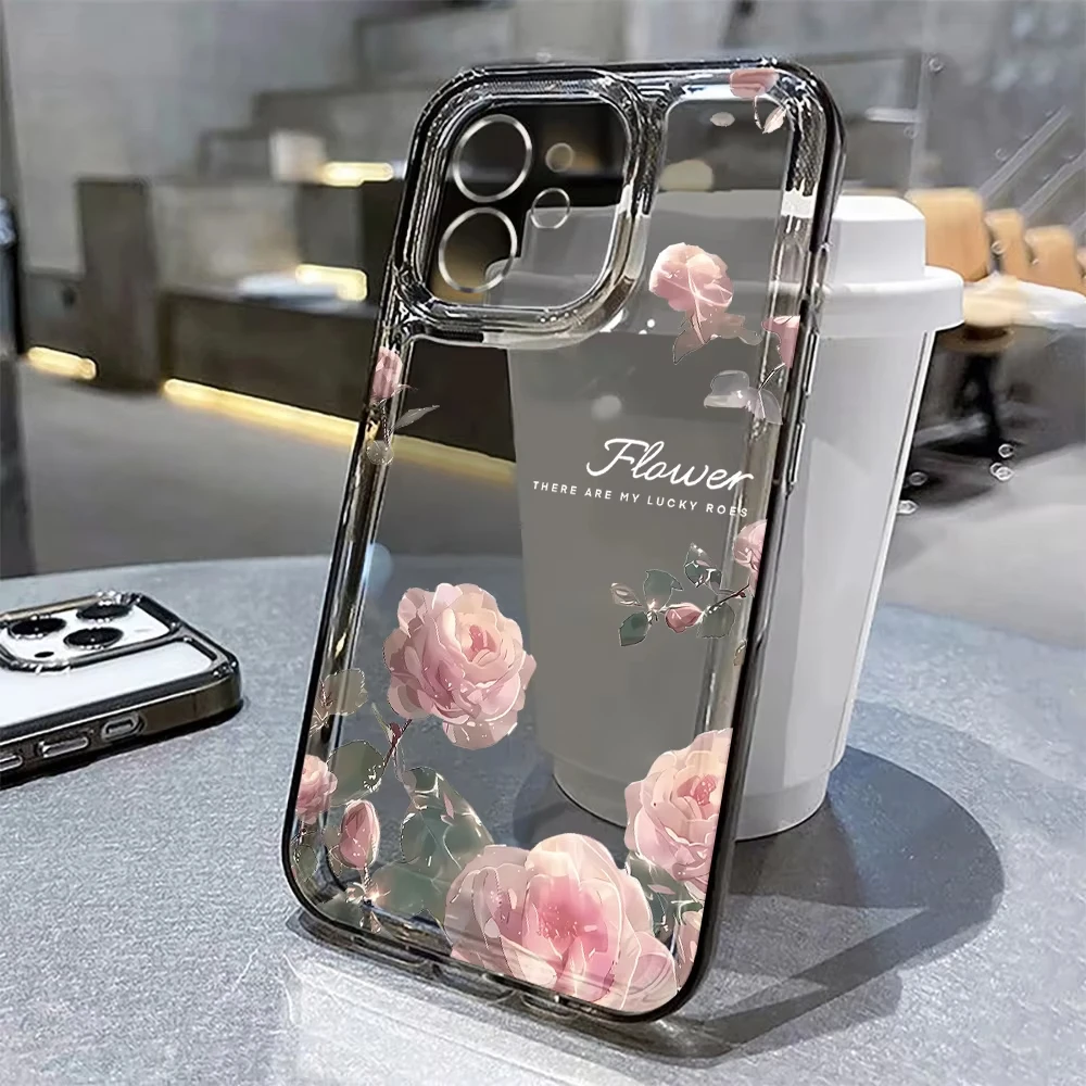 Elegant Rose Flower Pattern Clear Phone Case with Protective Bumper Cover