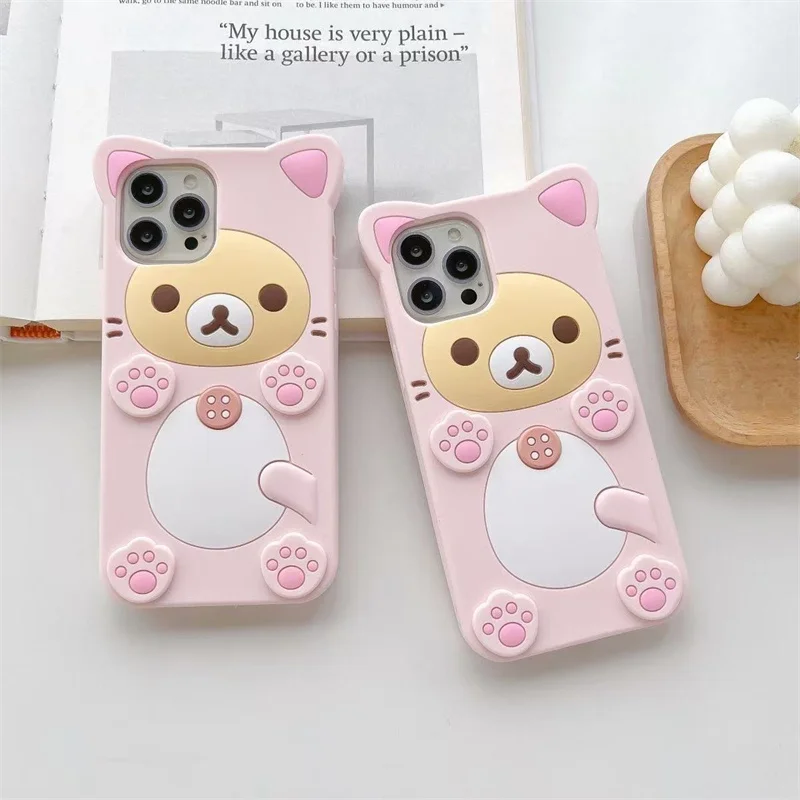 Adorable Rilakkuma Bear Cat Paw Silicone Phone Case Cover