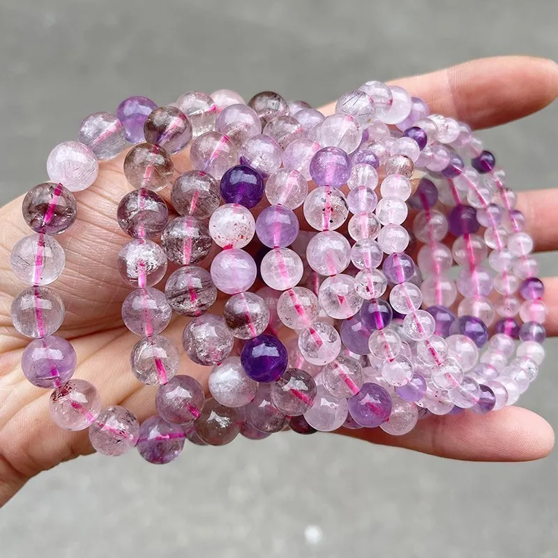 JD Natural Stone Pink Quartz Crystal Amethyst Fluorite Beaded