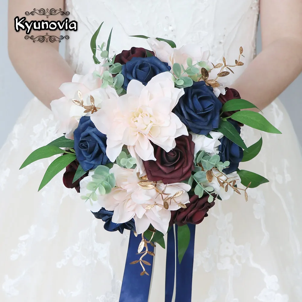 Navy8InchArtificialFlowersWeddingBouquetforBridesmaidTossing