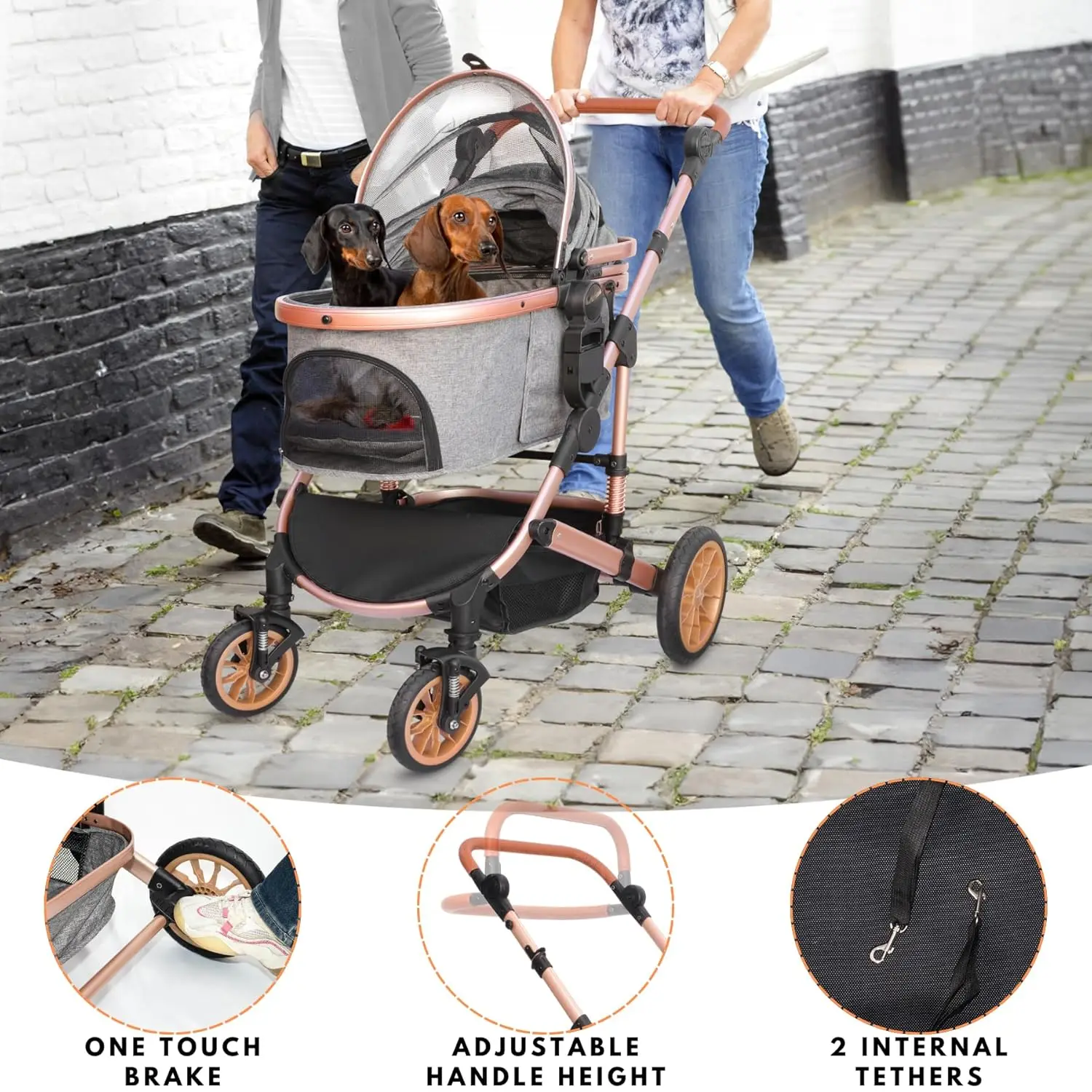 Pet Stroller with 4 Wheels, Pet Travel Carrier for Small/Medium Dogs Cats up to 50lbs, Portable Bag