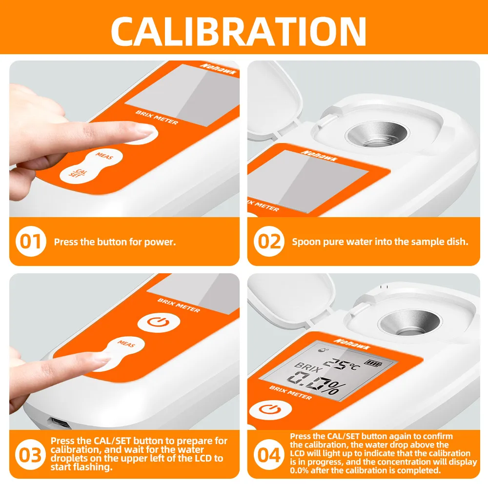 Digital Brix Refractometer Range 0-55%,±0.2% Precision Auto Temperature Compensa