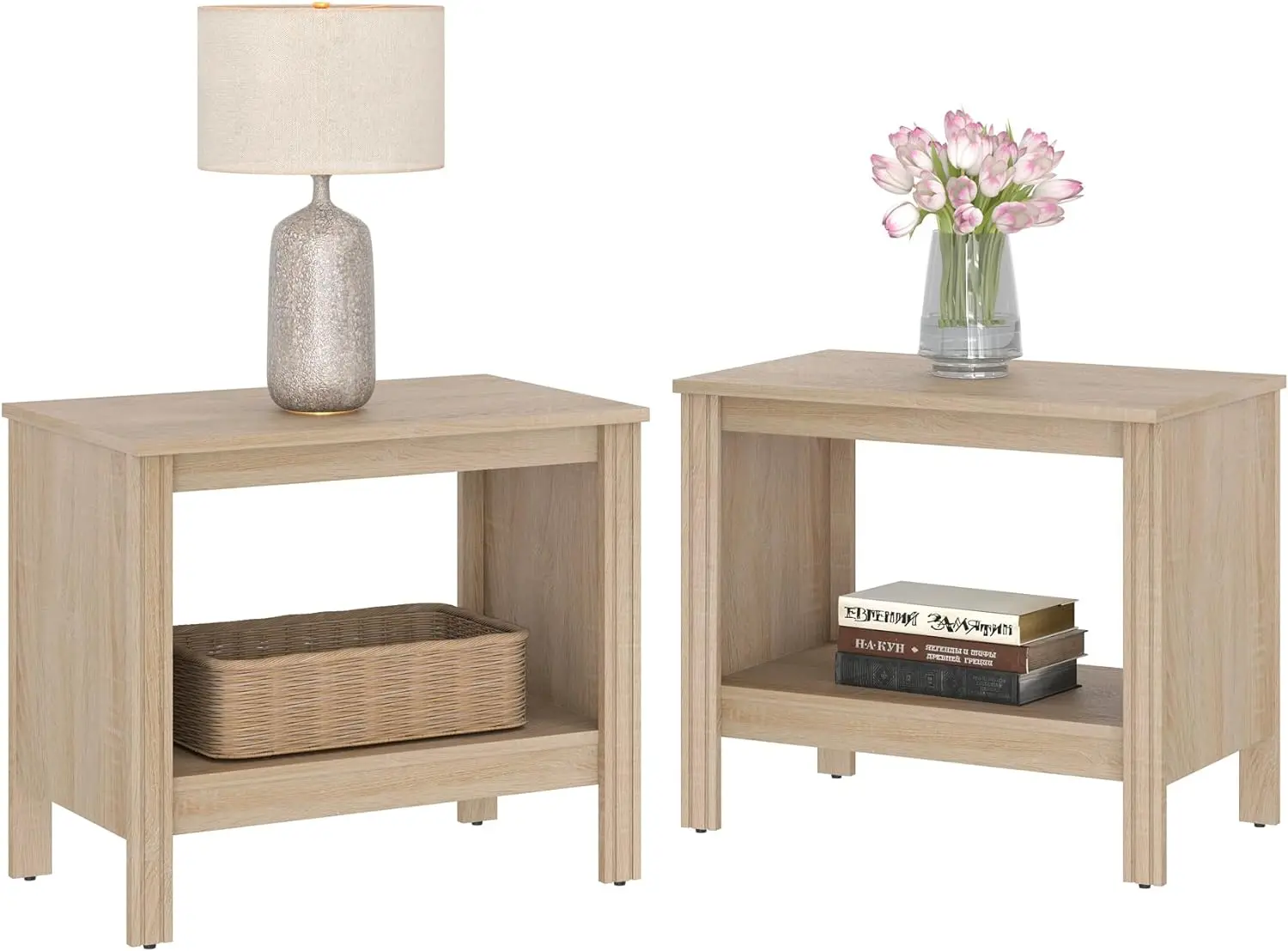 Side Table Small End Table for Bedroom, Wood Nightstand with Storage for Living Room, Office