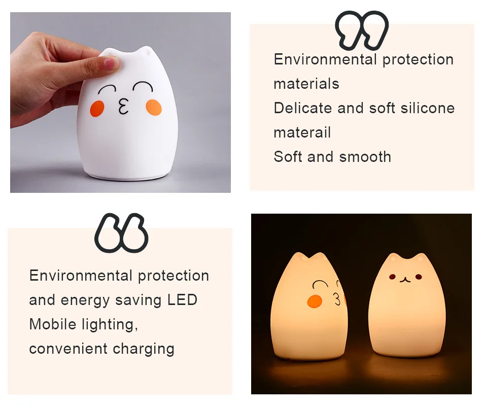 mushroom night light USB Rechargeable Night Light Cat Silicone Night Lights Colorful Touch Sensor Bedroom Bedside Lamp Room Decor For Kids Baby Gift night lights for adults