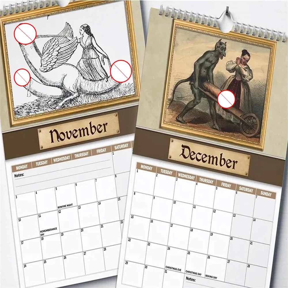 2026 Medieval Humor Wall Calendar Bawdy Historical Art for History s Perfect Gag Gift for Prankster Friends 1/2pcs