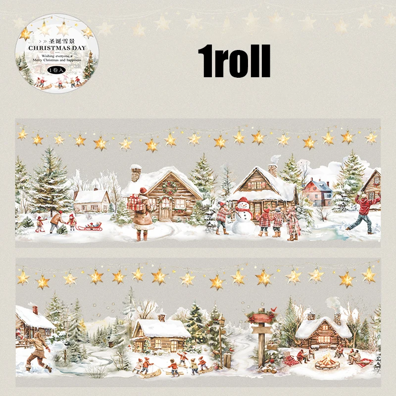 Mr. Paper Weihnachtslandschaft, Abdeckband, 1 Rolle, PET, Weihnachtsgeschenk, ältere Katze, Anime-Klebeband, Zuhause, Schreibwaren, Handbuch, Dekoration – Detail 12