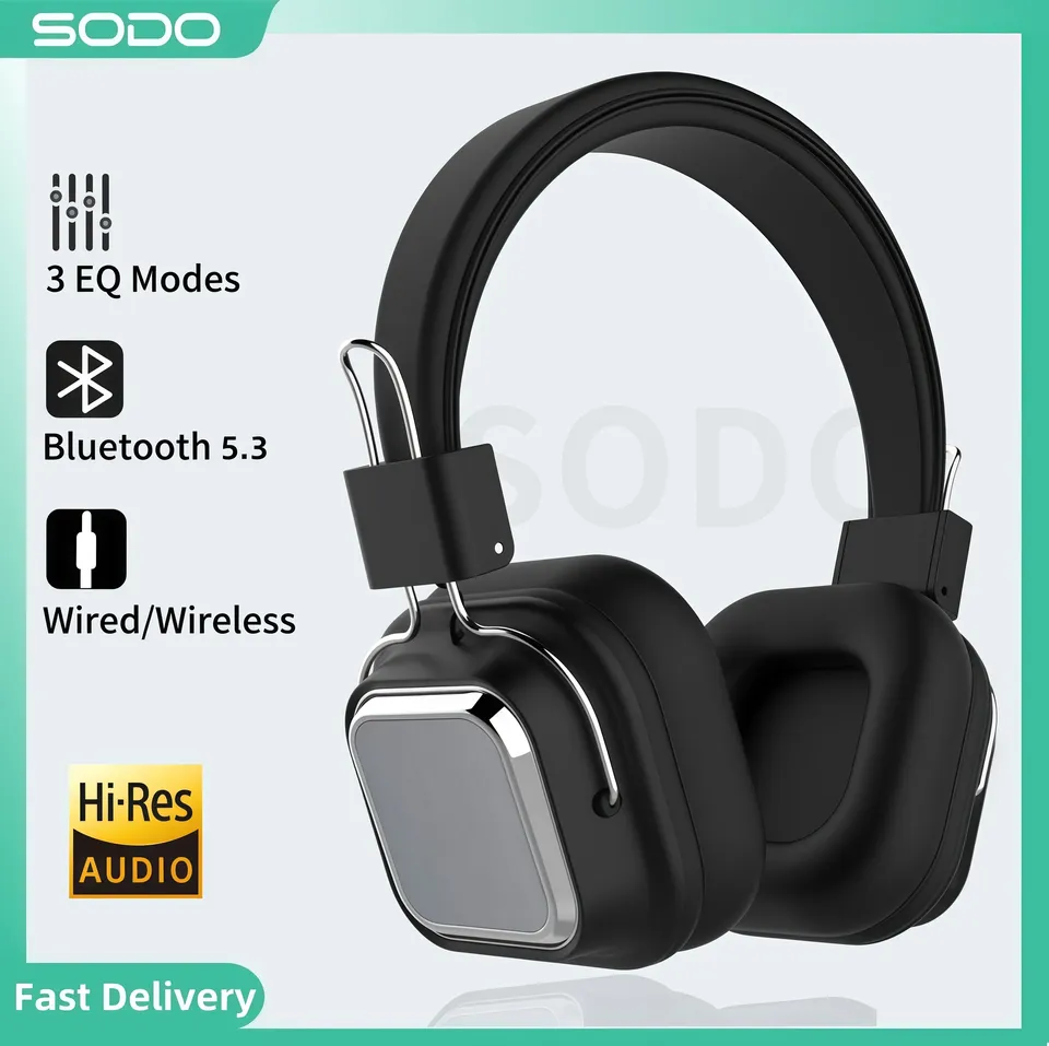 SODO SD-1003 Wireless Headphone 3EQ Bluetooth-compatible 5.3  Retro Headphones Foldable HiFi Stereo Headset Support TF/AUX