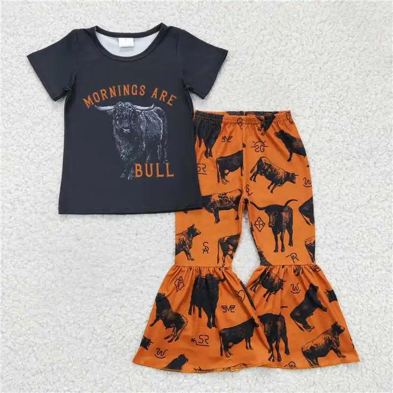 

Children Clothes Girls BULL alpine cow black short-sleeved trousers suit Kids Designers Clothes Children