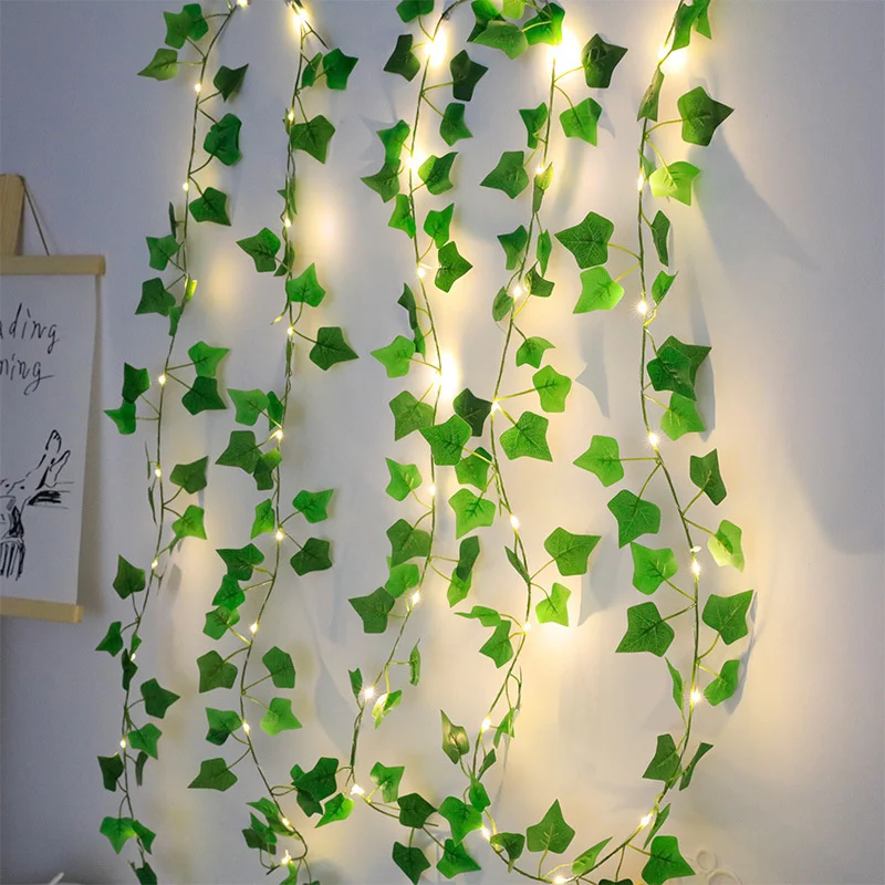 

Green Leaf Curtain Led Lights String Lights Artificial Vine Fairy Lights Battery Powered Christmas Light Home Weeding Decoration