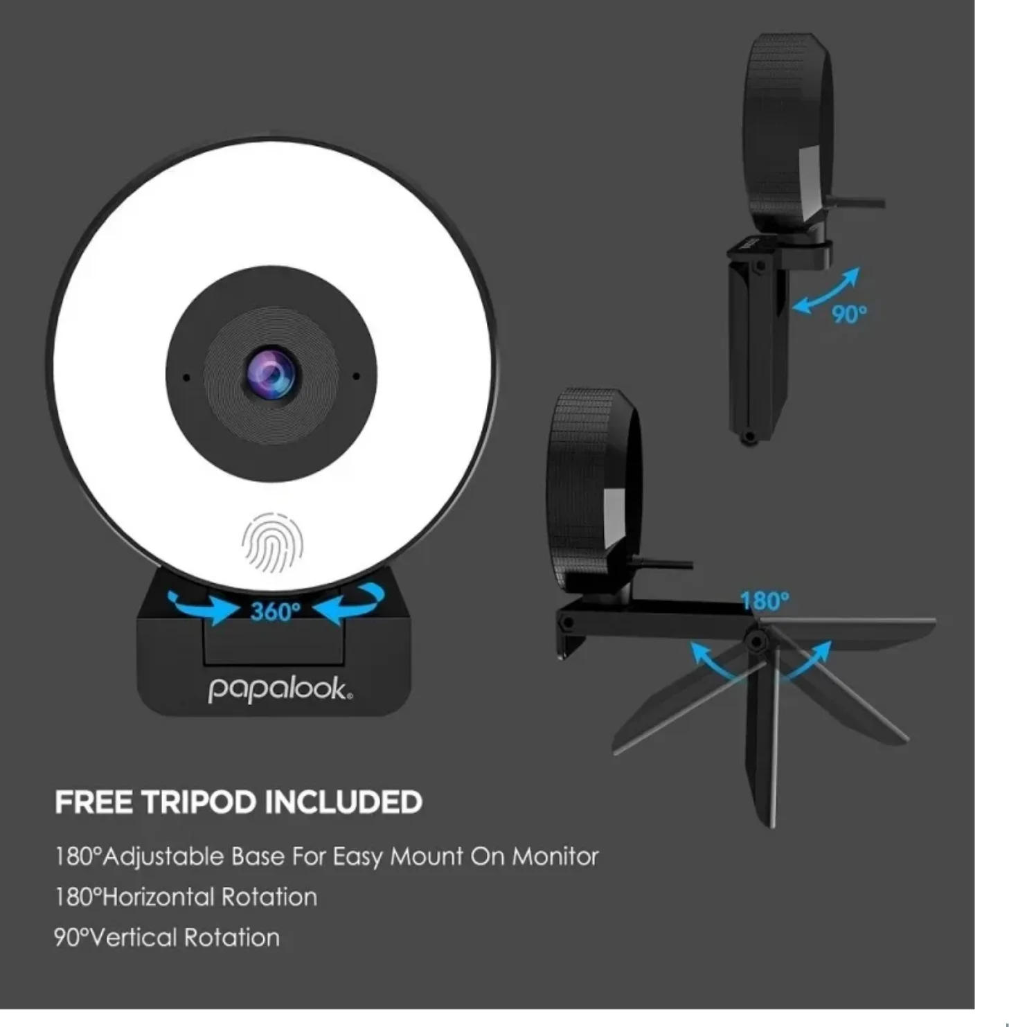 S Mini CT-AUSDOM PA552 웹 카메라, HD 1080P, 마이크 포함, 조절식 LED 조명 삼각대 웹캠, OBS Twitch 스트리밍용