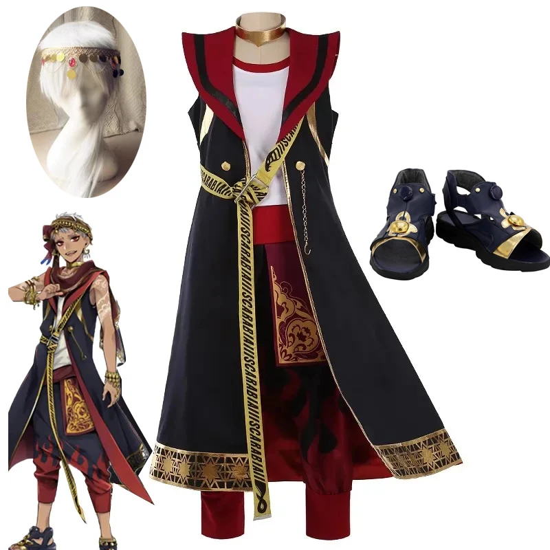 Anime Twisted-Wonderland Scarabia Kalim Uniform Cosplay Costume Party Uniform Copricapo Donna Uomo Hallowen Play Role Wig Shoes