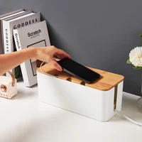 Large Cable Management Box – Wooden Style Cord Organizer and Cover for TV Wires, Computer, USB Hub and Under Desk Power Strip – 6
