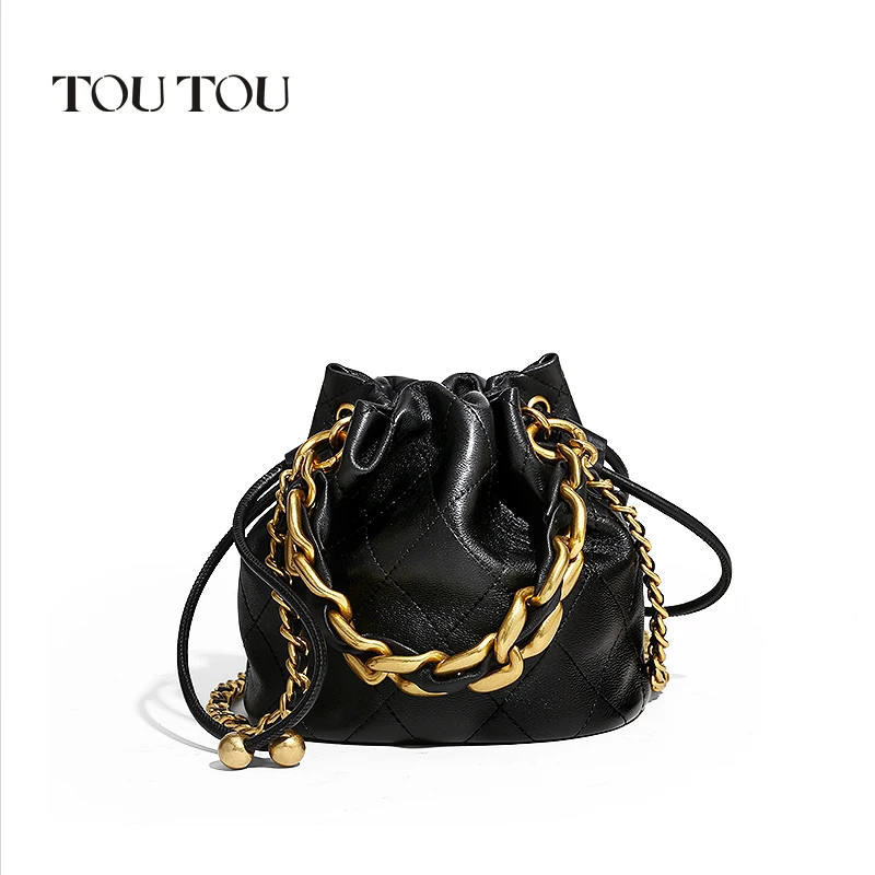 TOUTOU Genuine Leather Quilted Drawstring Bucket Bag for Women With Chain  Strap Crossbody Handbag for Daily Use and Commuting - AliExpress