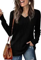 Women's knitted sweater V-neck versatile top long sleeve 2024 autumn and winter style wine red loose inner T-shirt