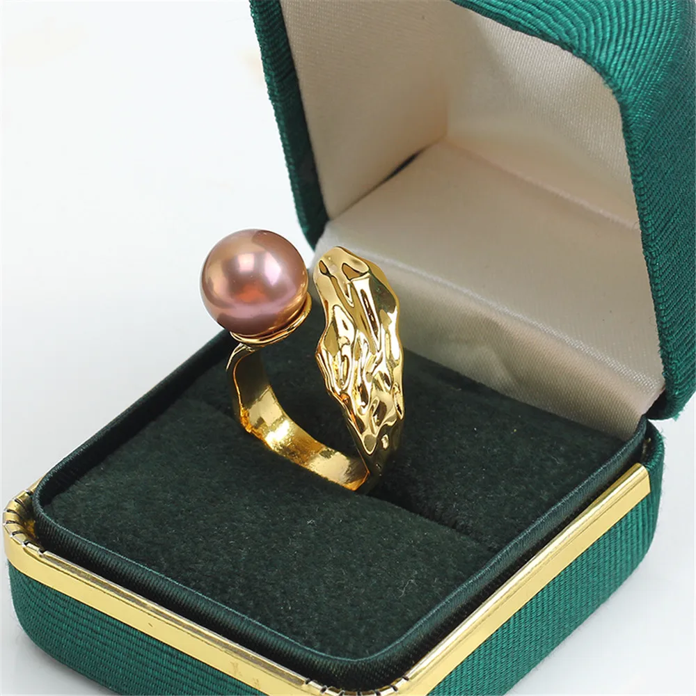 Domestically 14k Gold Color Preserving Irregular Leaf Ring Zircon Pearl Empty Bracket Adjustable DIY Accessory for Women 14k gold wrapped string double hole closed loop diy pearl bracelet necklace accessory closure buckle connecting ring accessory