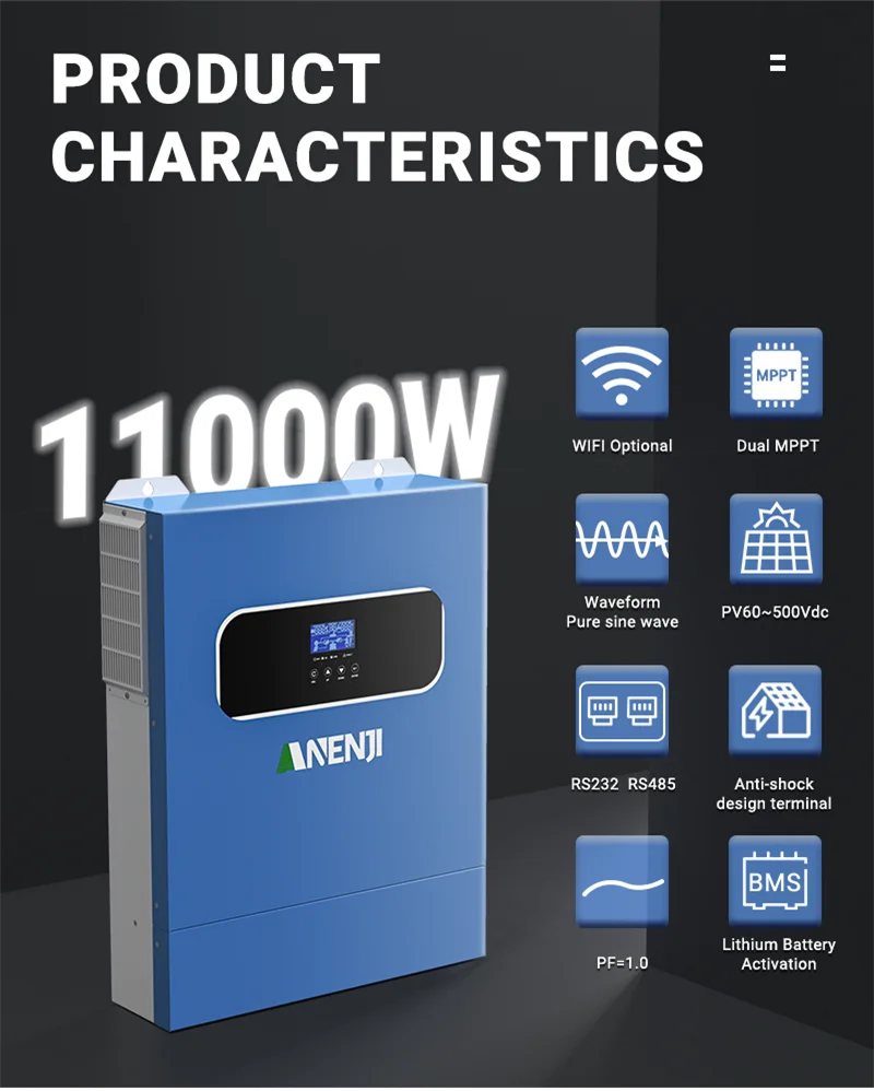 11KW 48V MPPT Hybrid Solar Inverter 2 MPPT Dual PV Input 230VAC On/Off Grid Sola
