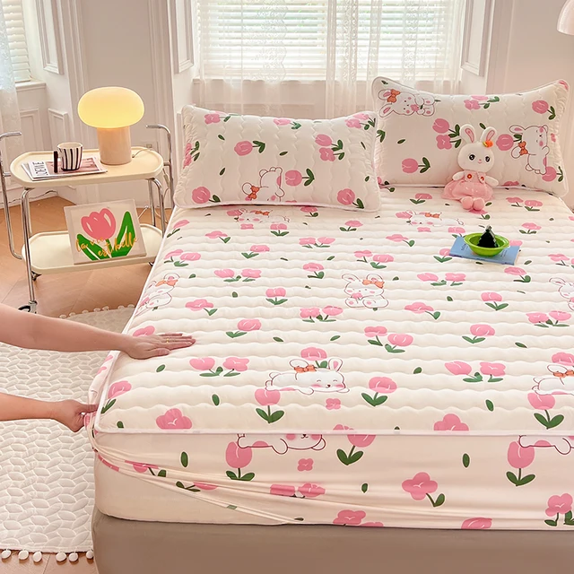 Quilted Mattress Cover For Kids Single/Double Size Rabbit Printing cubre colchón 200X220cm Anti-Mite 매트리스커버 Queen/King Size 매트리스 2
