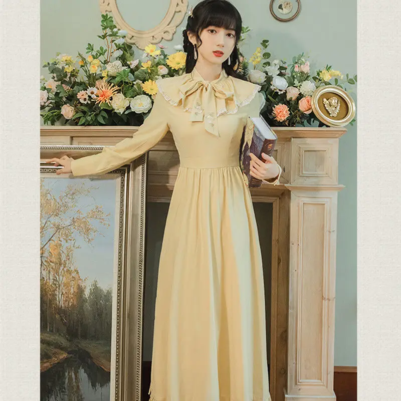 

2022 весенне-осеннее платье, литературное платье, новый стиль, приталенное, темпераментное, приталенное, детское платье с длинным рукавом