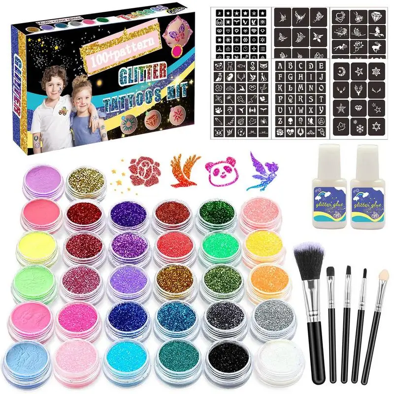 

Diamond Glitter Tattoo Set Temporary Tattoo Glitter Kit Waterproof T Glitter Powder Makeup Brush Tattoo Glue Halloween Party