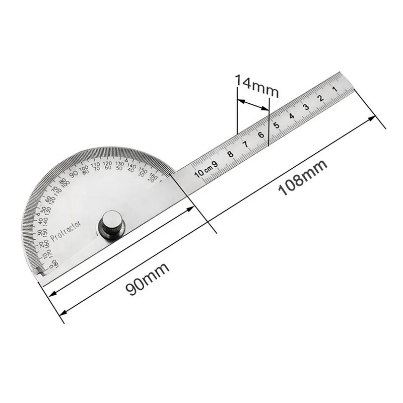 Stainless Steel Protractor Angle Gauge 180 Degrees 0-10CM Adjustable Measuring Tool