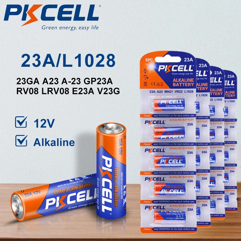 20 Pz Pkcell 23A 12V Batteria 12V A23 Super Alcalina Batteria A Secco Per Campanello L1028 21/23 A23 E23A K23A V23Ga Gp23A Rv08 Lrv08