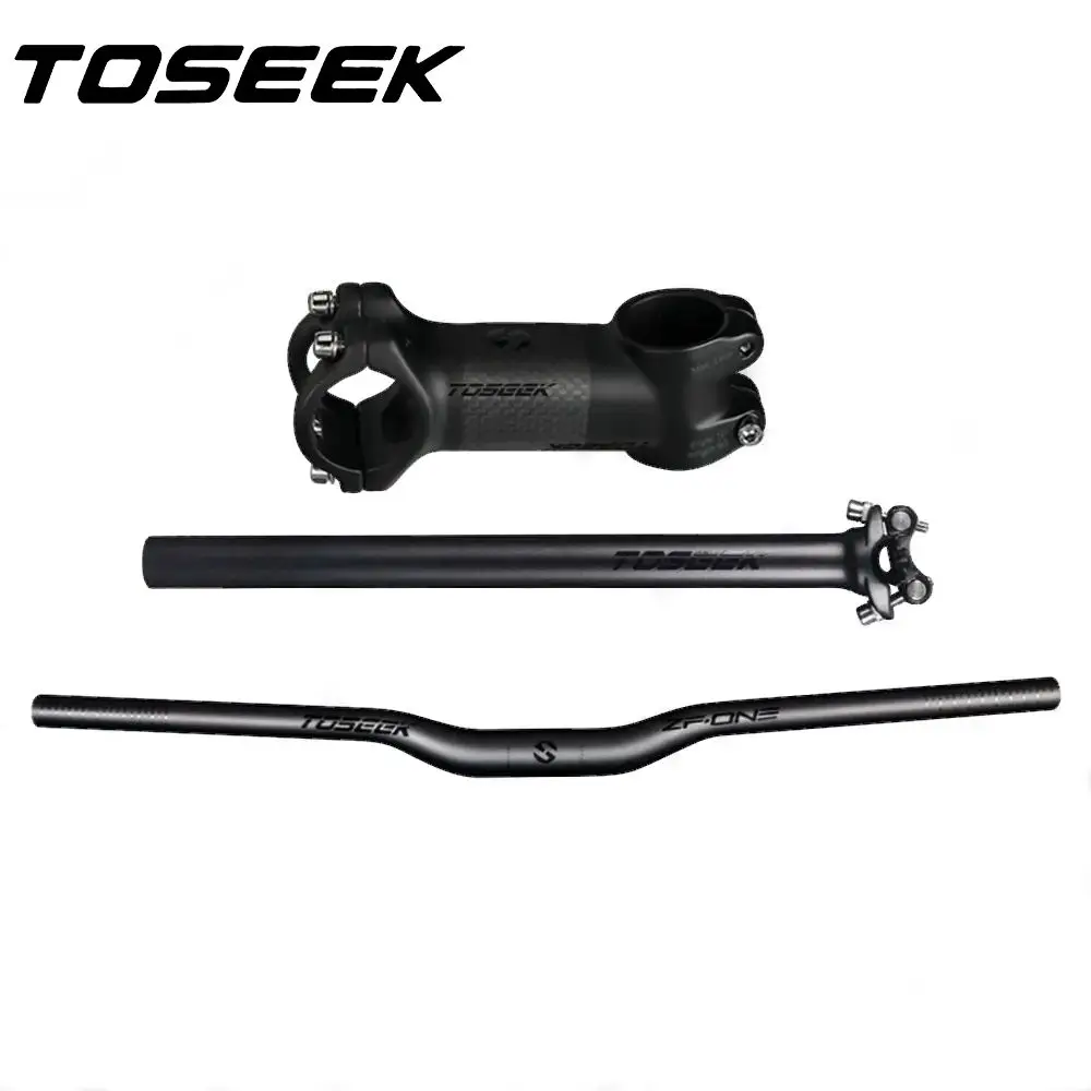 TOSEEK ZF-ONE Carbon Fiber Bicycle MTB Bars Rise or Flat Handlebar Seatpost Stem Bike Mountain Handlebars Sets Parts