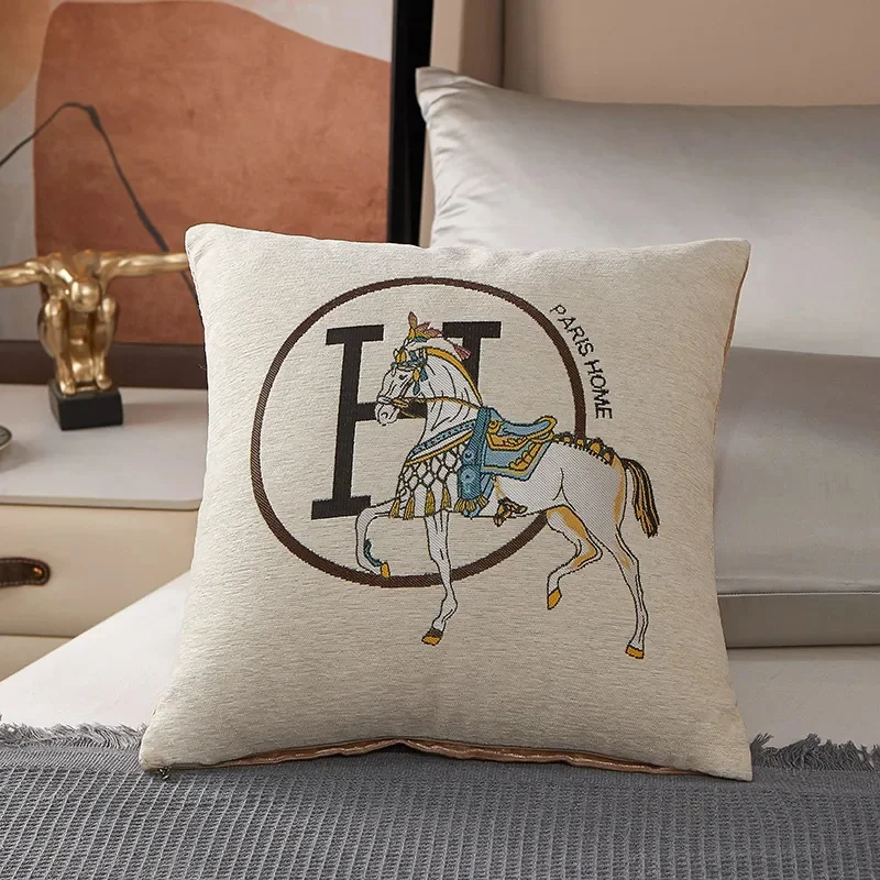Croker Horse 45cm Throw Pillow Cushion Covers Pack Of 1 Pcs Luxury Horse Embroidery Modern Style Couch Sofa Pillow Covers 5
