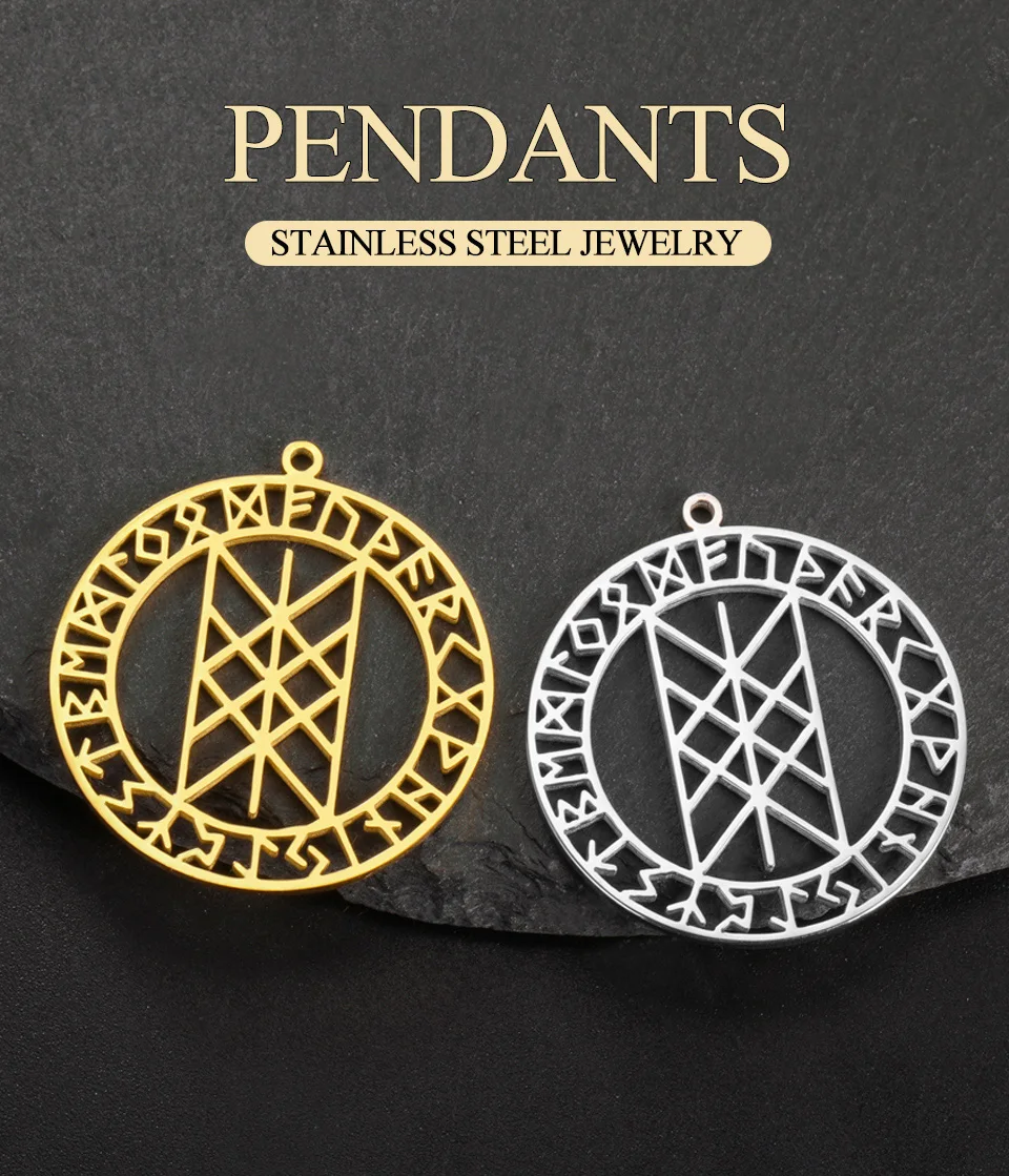 Dawapara Kraftvoller Runenkreis-Anhänger Skandinavischer Kompass Vegvisir Web of Wyrd Anhänger Edelstahl DIY-Zubehör – Detail 1
