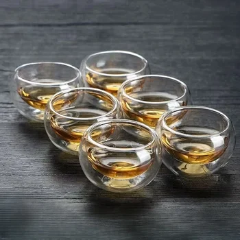 4/6pcs 50ml Tazze da tè in vetro Bicchieri a doppia parete Tazze da tè Squisito Kung Fu Drinkware Decorazioni per la casa Set da tè espresso Tazza da tè 1