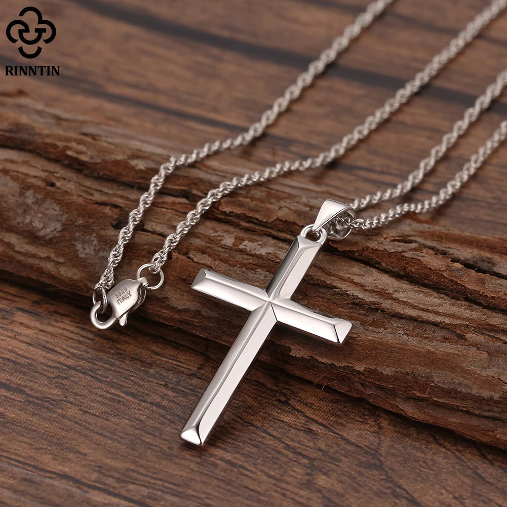 Silver necklace charms pendant necklace silver necklace silver pendant 925 Sterling Silver Simple Cross Pendant for Women Men Fashion Christian Religious Jewelry Chain Gift