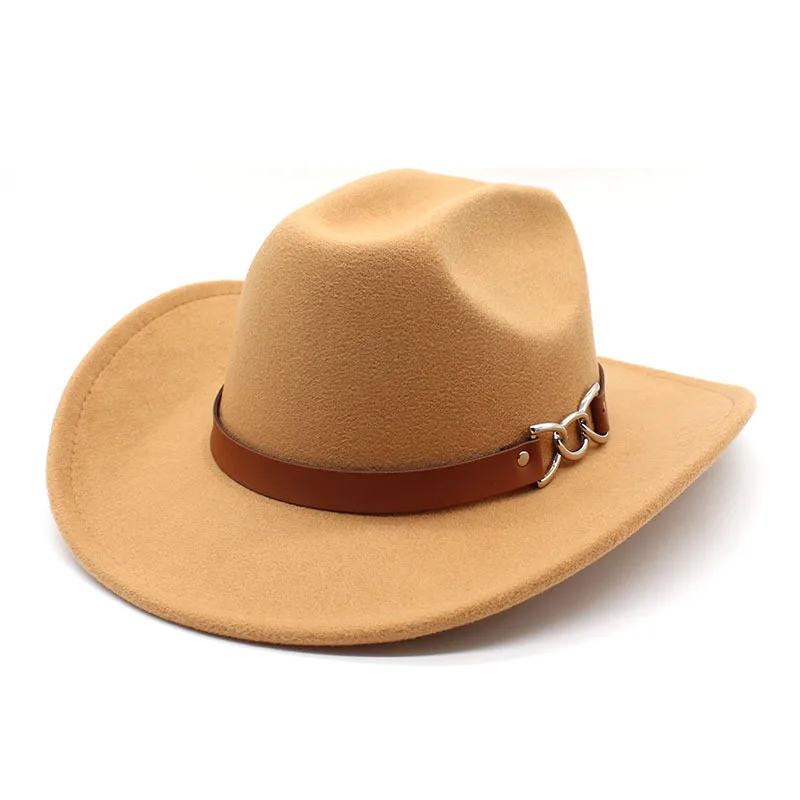 

Western Style Men's Cowboy Hat 2022 Autumn Winter Wide Brim Felt Jazz Hats Panama Cowgirl Church Caps Sombrero Hombre