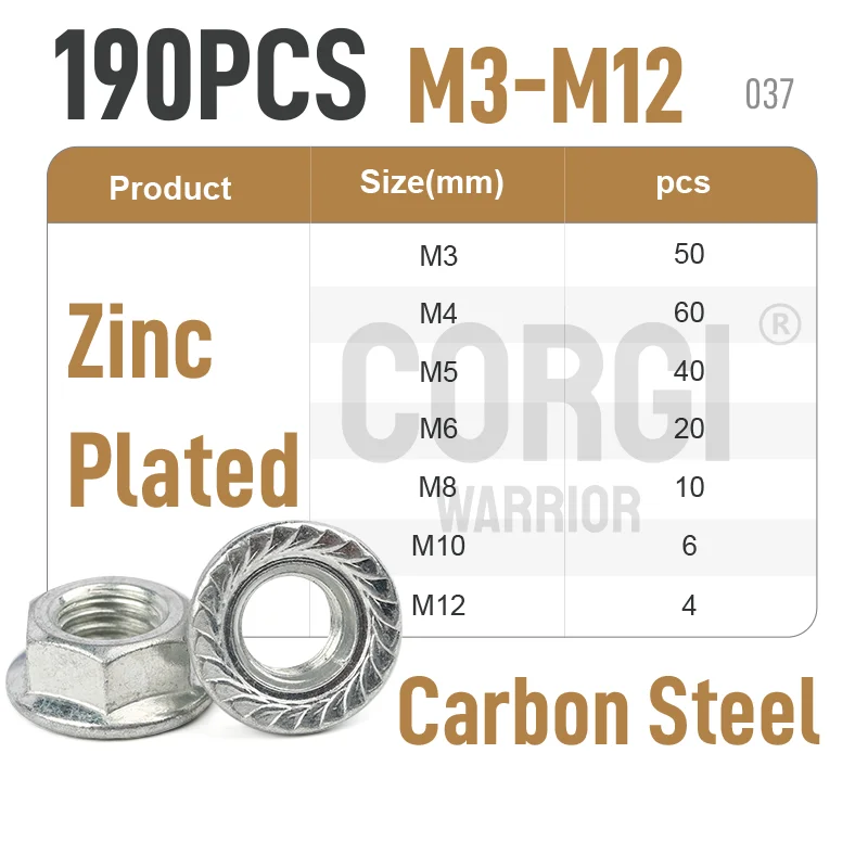 Metric Hex Flange Lock Serrated Nuts Up to 190 M3 M4 M5 M6 M8 M10 M12 304 Stainless Steel and Zinc Plated Carbon Steel Threaded