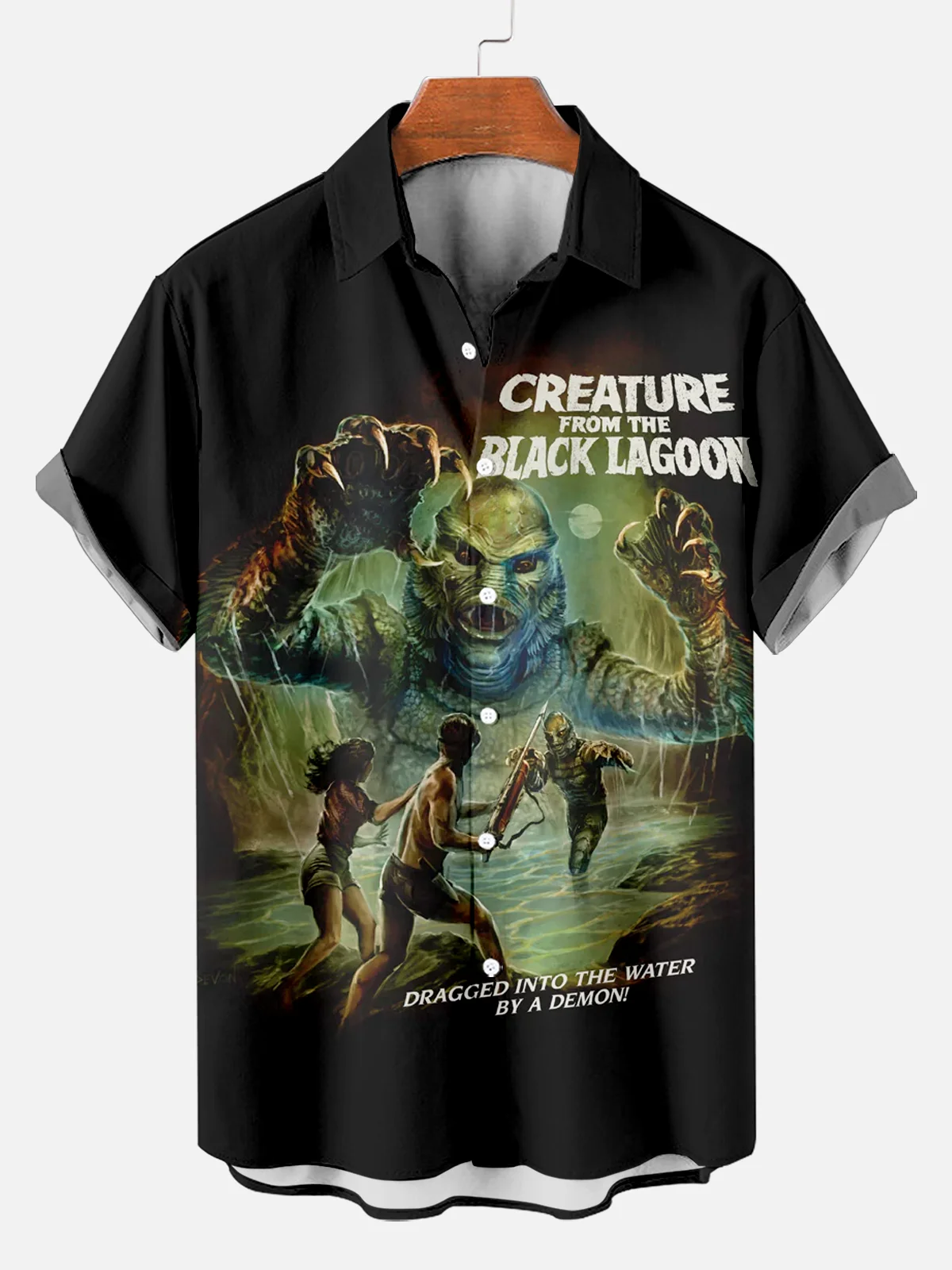 2024 Men's Retro Horror Movie Print Shirt 3D Print Turndown Collar Shirt casual  Short Sleeve Shirt Summer loose Shirts For Boys 4