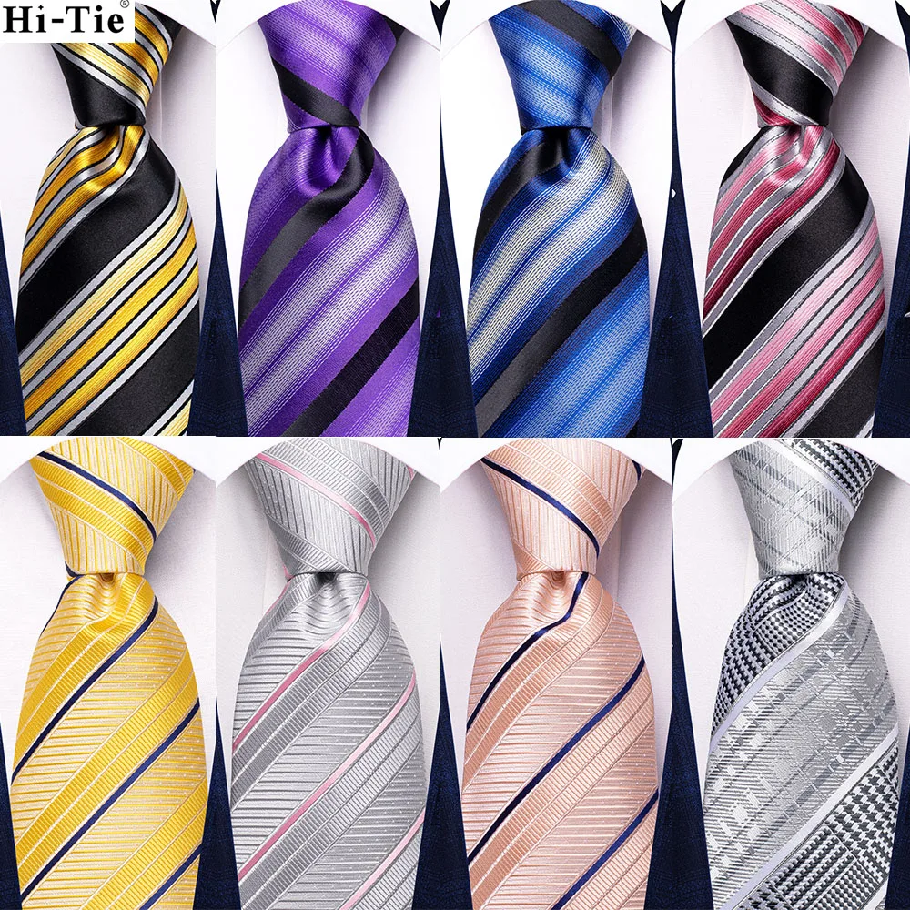 

Hi-Tie Designer Pink Yellow Striped Silk Wedding Tie For Men Handky Cufflink Gift Men Necktie Fashion Business Party Dropshiping