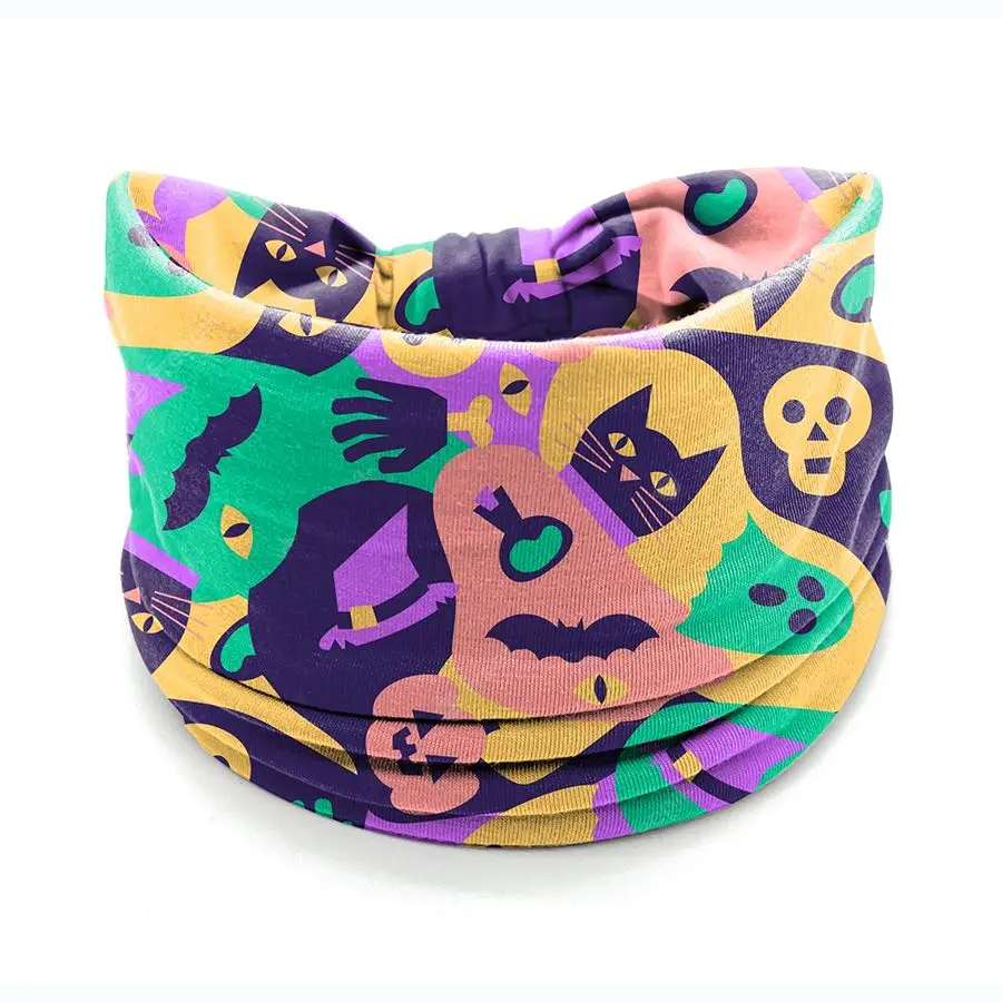 Women's Headbands Halloween Wide Turban Dress Up Costume Headband Elastic Pumpkin Spider Web Skull Halloween Bandana Hair Band