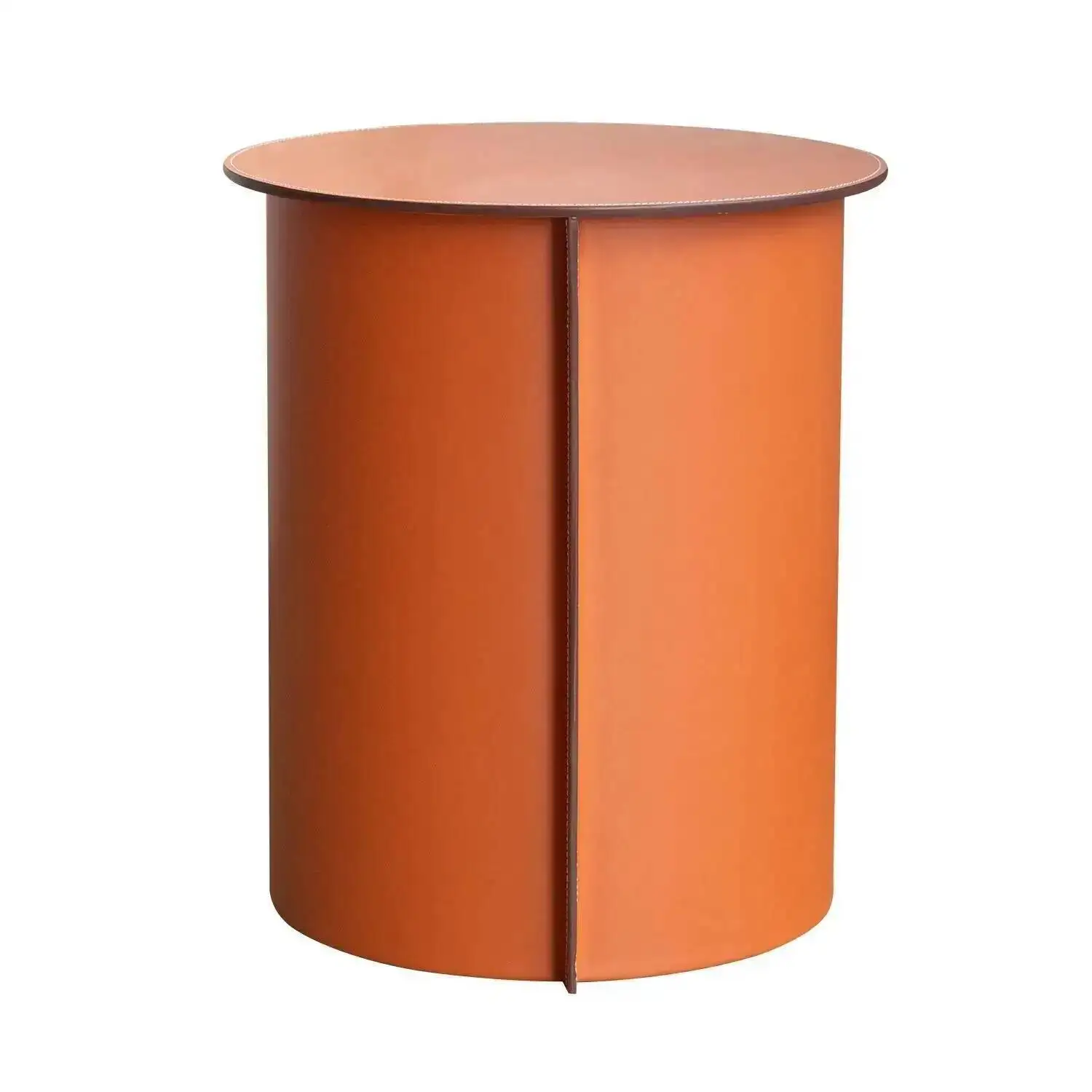 Coffee Table Luxury Saddle Italian-Style Orange Leather Round Side Table Living Room Sofa Side Table Home Bedroom Round Tables