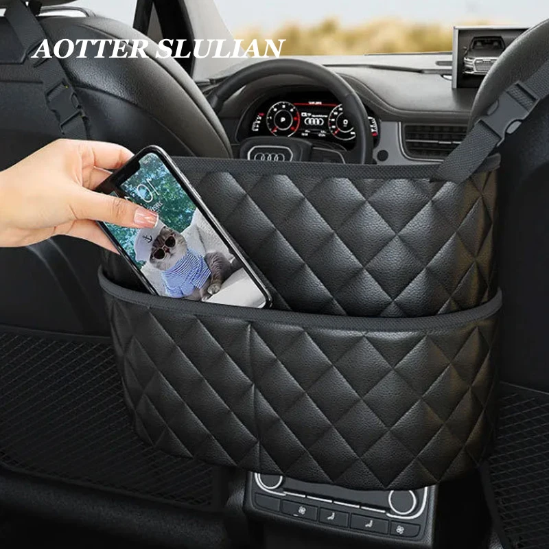 

New Car Seat Handbag Holder Luxury Leather Between Seat Back Organizer Bag Large Capacity Bags Automotive Goods Storage Pockets
