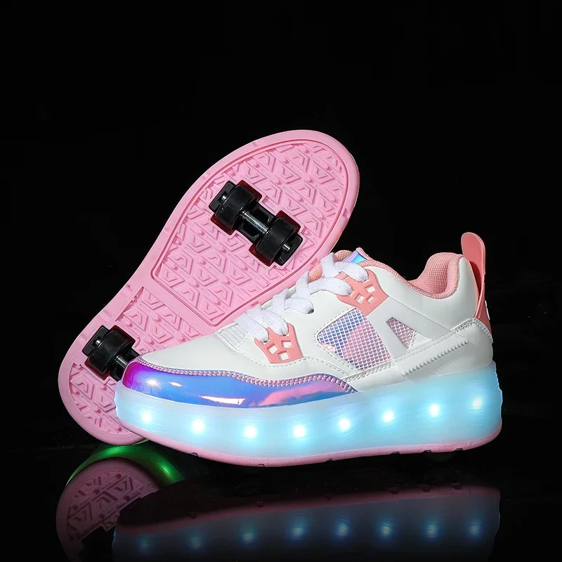 

Children Roller Skates Tow Wheels Shoes Glowing Fashion Children Sport Shoes Casual Skating USB LED Light Sneakers for Kids